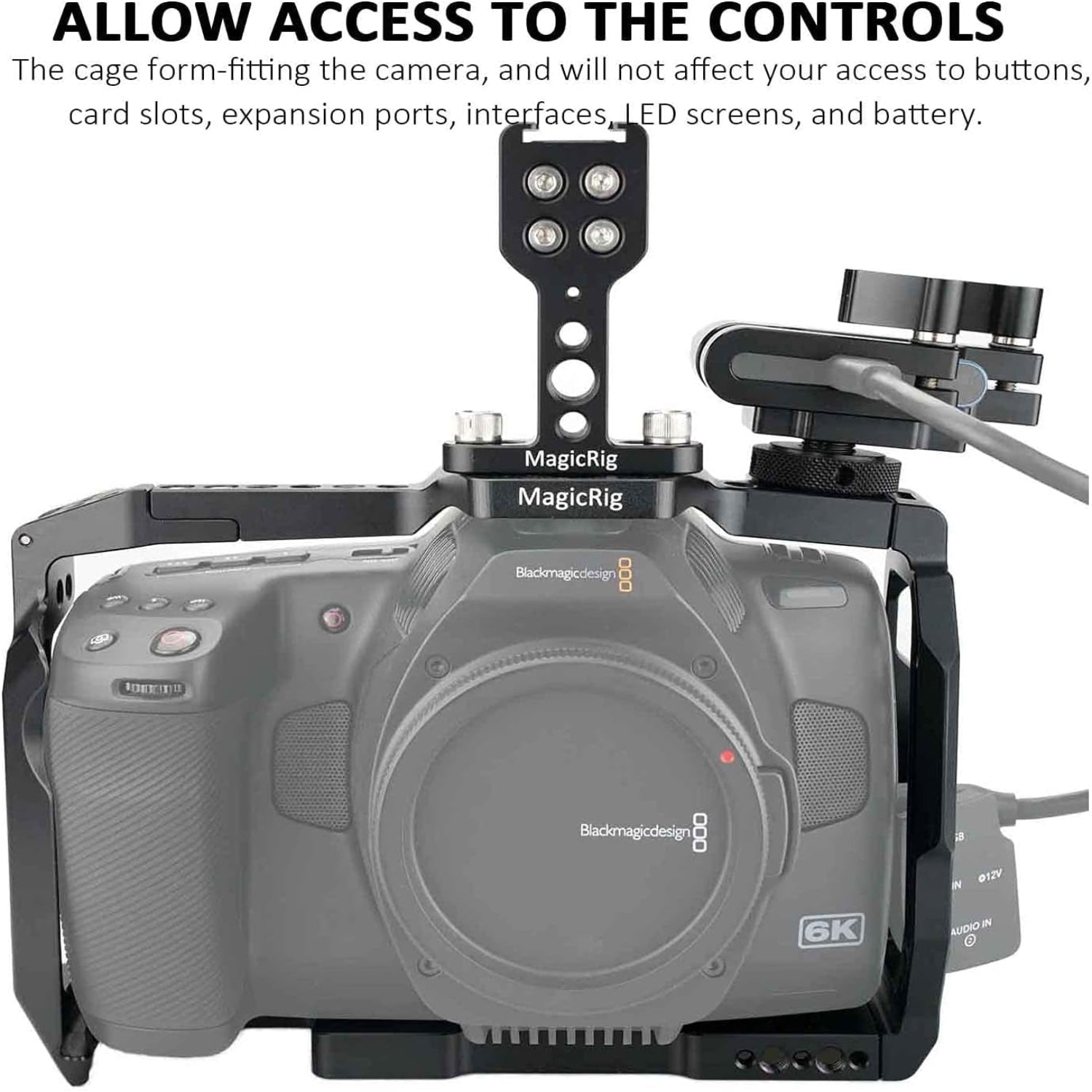 Full Cage Kit for Blackmagic Pocket Cinema Camera 6K Pro, with Cheese Top Handle, SSD Mount Clamp Holder, Cold Shoe Mount, Camera Cage Rig Compatible with BMPCC 6K Pro