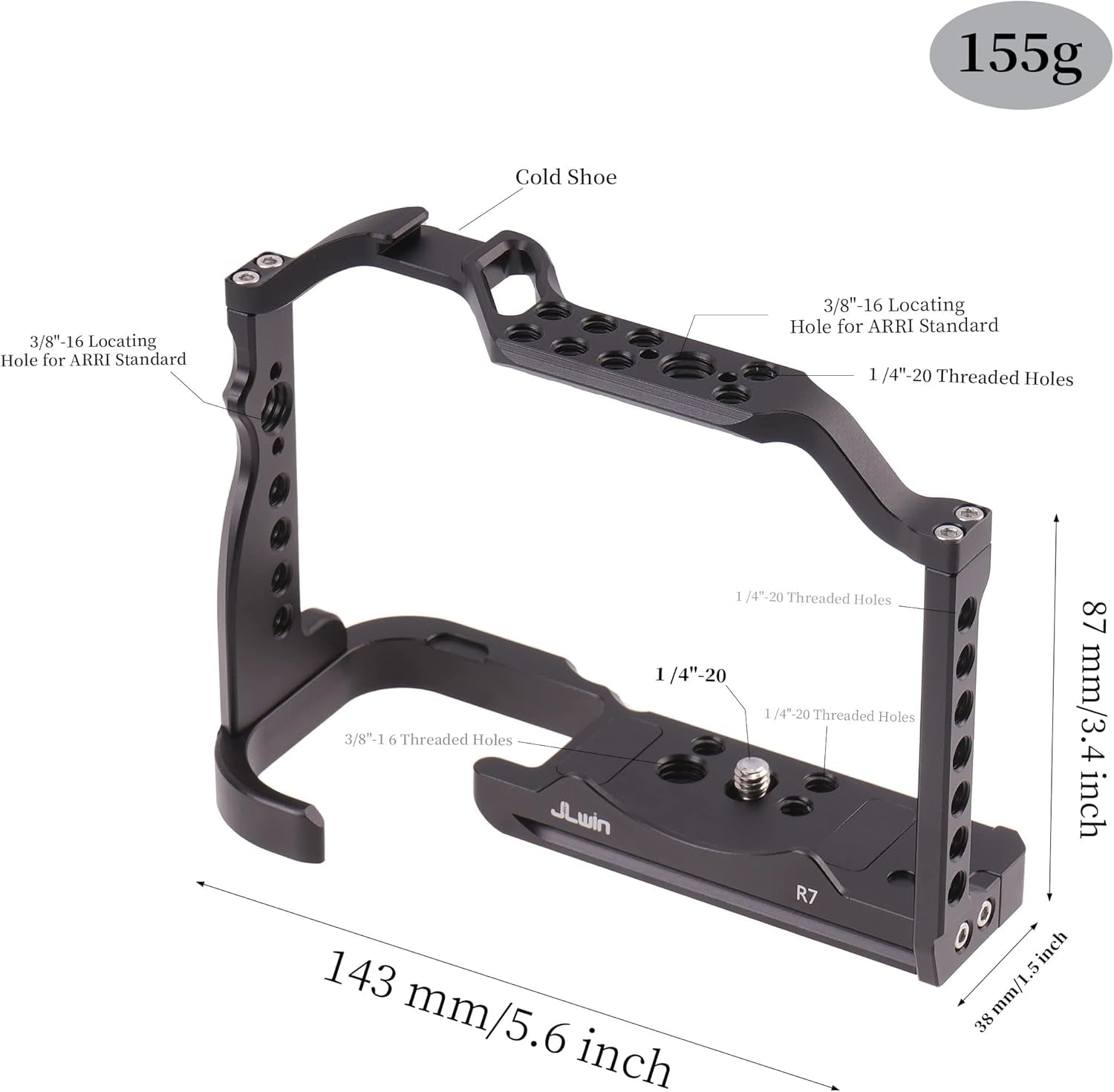 EOS R7 Camera Cage with Top Handle for Canon EOS R7 Cage with Quick Release Plate for Arca Stand, Cold Shoe, NATO Rail and 1/4" & 3/8" Threaded Holes