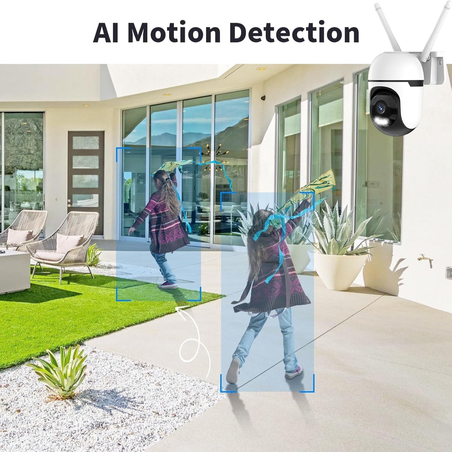 Smart Wired Security Camera Outdoor,5G&2.4G Wifi Cameras for Home Security,2K&360° PTZ Camera,911 Call for AI,IP66 Waterproof,Motion Detection,Us Cloud APP&TF Card,Support Alexa