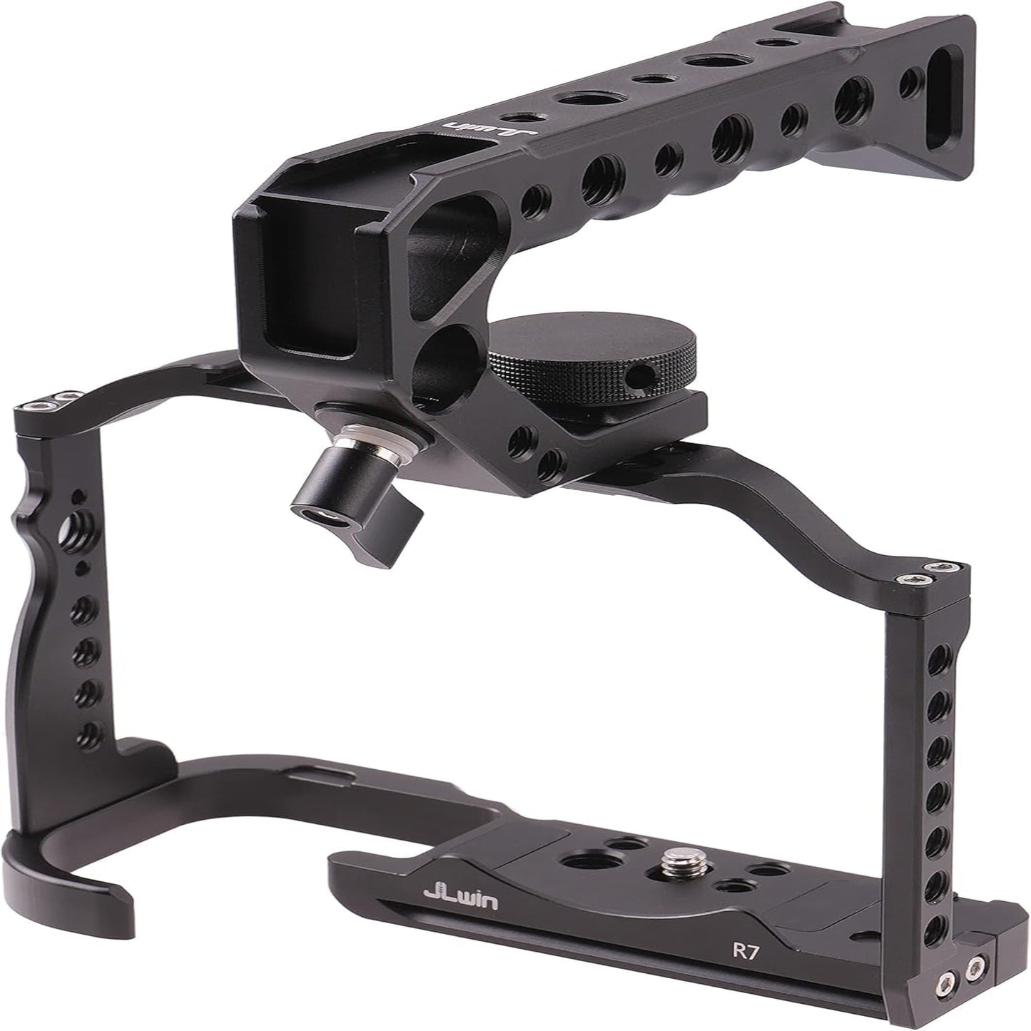 EOS R7 Camera Cage with Top Handle for Canon EOS R7 Cage with Quick Release Plate for Arca Stand, Cold Shoe, NATO Rail and 1/4" & 3/8" Threaded Holes