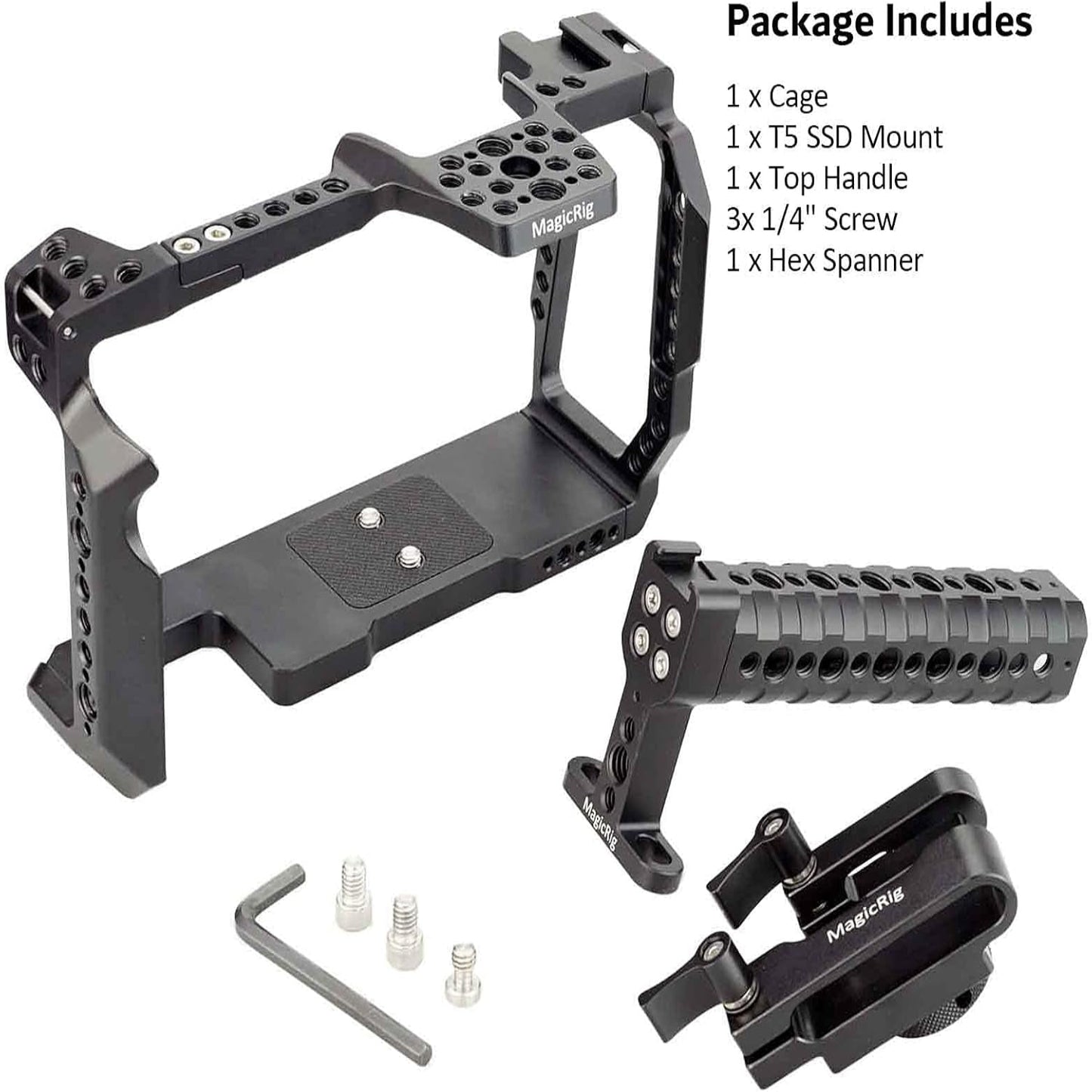 Full Cage Kit for Blackmagic Pocket Cinema Camera 6K Pro, with Cheese Top Handle, SSD Mount Clamp Holder, Cold Shoe Mount, Camera Cage Rig Compatible with BMPCC 6K Pro