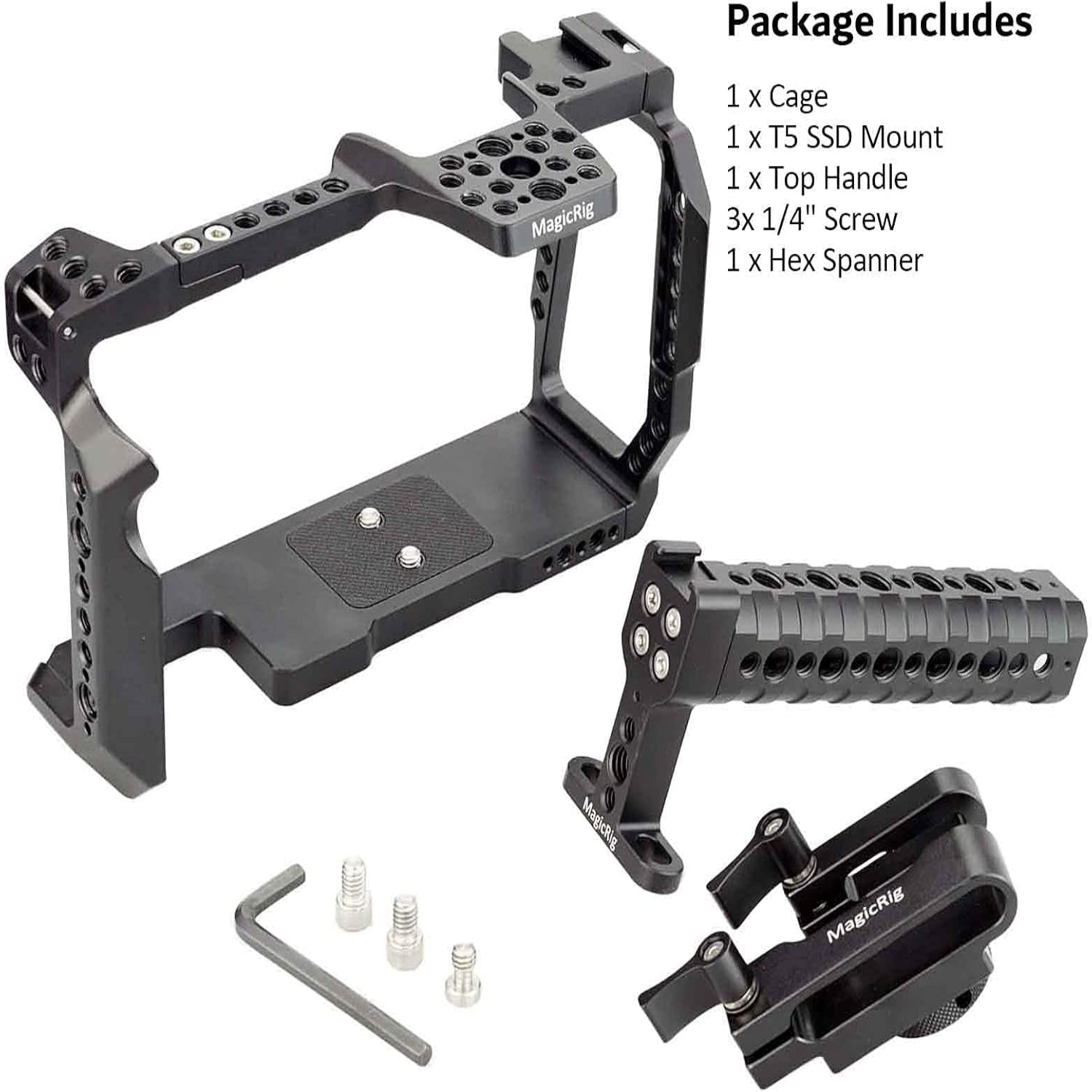 Full Cage Kit for Blackmagic Pocket Cinema Camera 6K Pro, with Cheese Top Handle, SSD Mount Clamp Holder, Cold Shoe Mount, Camera Cage Rig Compatible with BMPCC 6K Pro