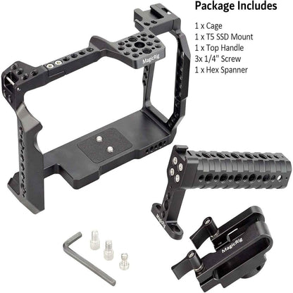 Full Cage Kit for Blackmagic Pocket Cinema Camera 6K Pro, with Cheese Top Handle, SSD Mount Clamp Holder, Cold Shoe Mount, Camera Cage Rig Compatible with BMPCC 6K Pro