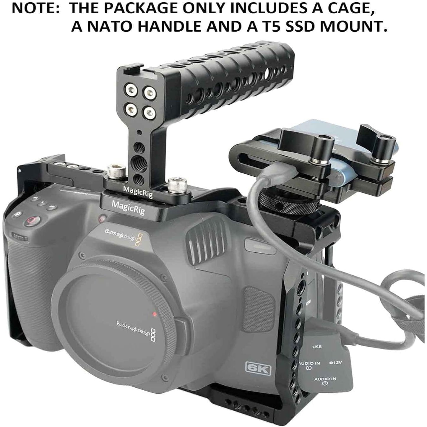Full Cage Kit for Blackmagic Pocket Cinema Camera 6K Pro, with Cheese Top Handle, SSD Mount Clamp Holder, Cold Shoe Mount, Camera Cage Rig Compatible with BMPCC 6K Pro