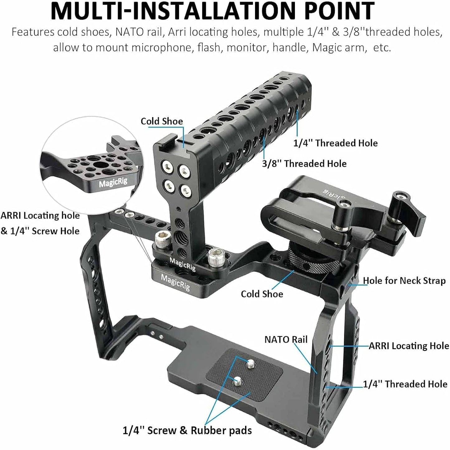 Full Cage Kit for Blackmagic Pocket Cinema Camera 6K Pro, with Cheese Top Handle, SSD Mount Clamp Holder, Cold Shoe Mount, Camera Cage Rig Compatible with BMPCC 6K Pro