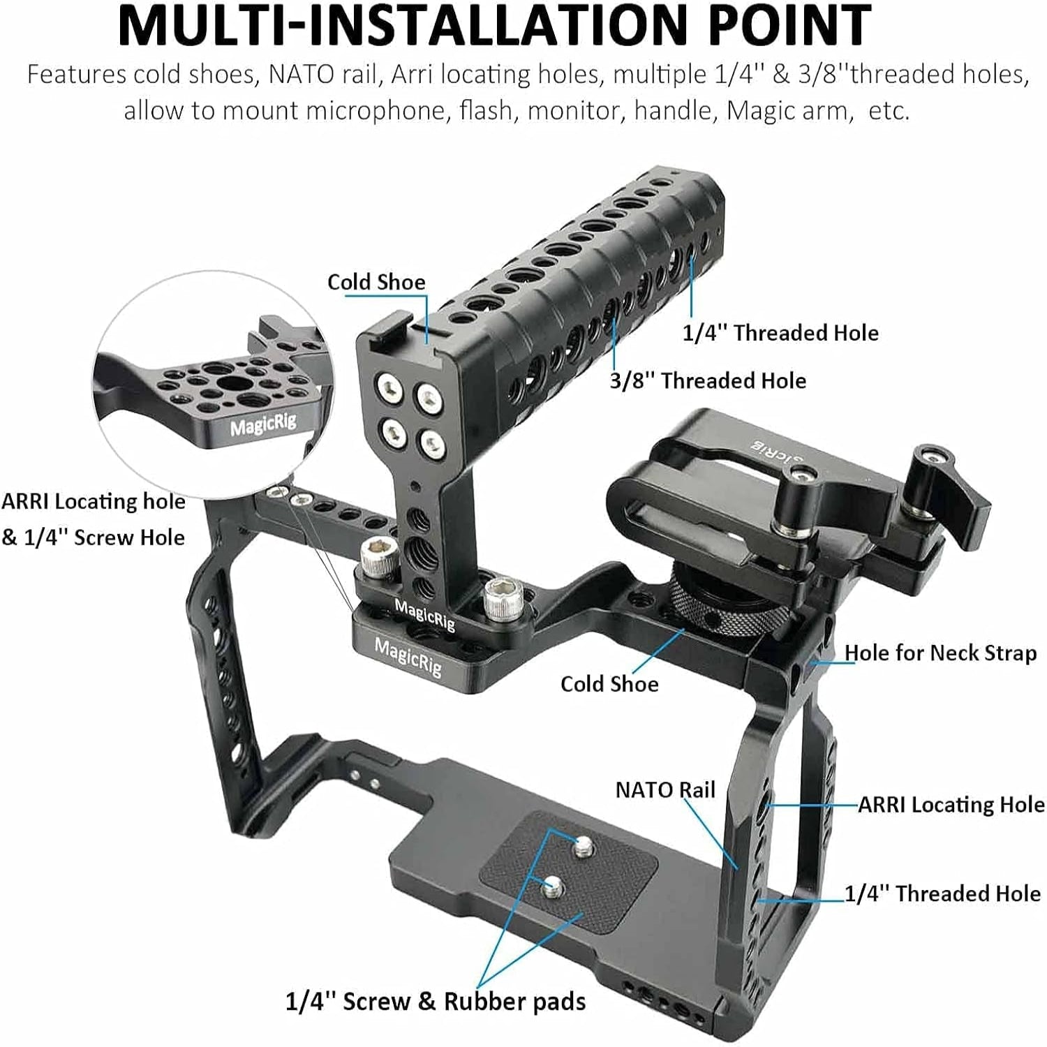 Full Cage Kit for Blackmagic Pocket Cinema Camera 6K Pro, with Cheese Top Handle, SSD Mount Clamp Holder, Cold Shoe Mount, Camera Cage Rig Compatible with BMPCC 6K Pro