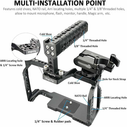 Full Cage Kit for Blackmagic Pocket Cinema Camera 6K Pro, with Cheese Top Handle, SSD Mount Clamp Holder, Cold Shoe Mount, Camera Cage Rig Compatible with BMPCC 6K Pro